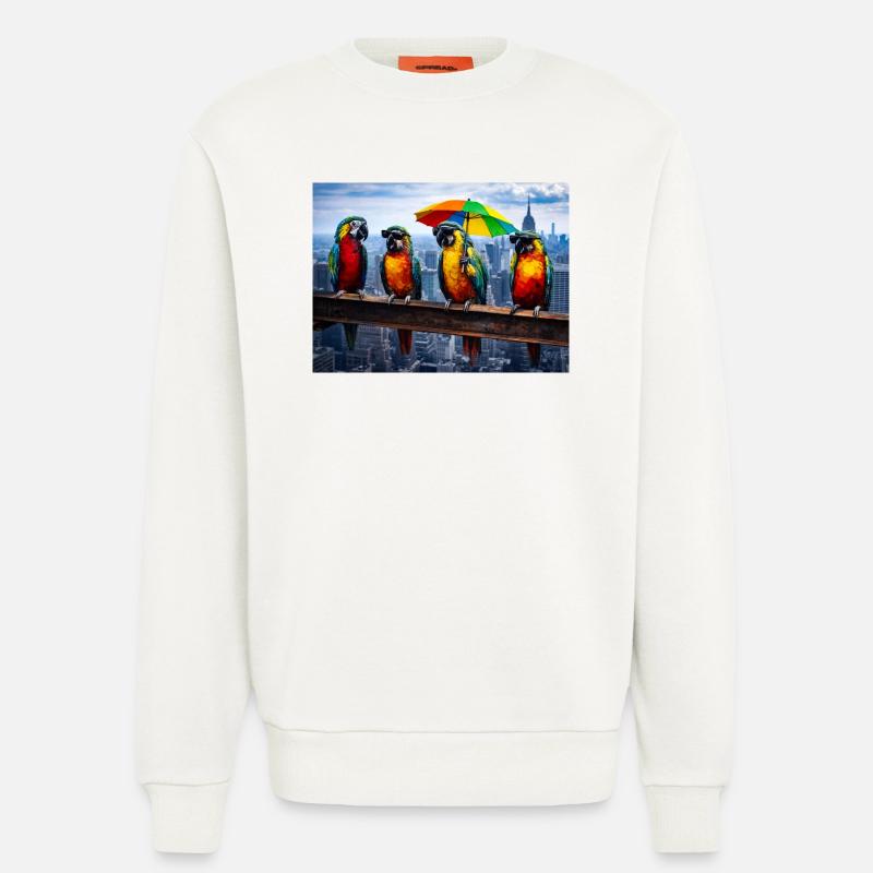 Parade de perroquets avec parapluie arc-en-ciel - Sweat bio décontracté fabriqué en UE - OFF WHITE