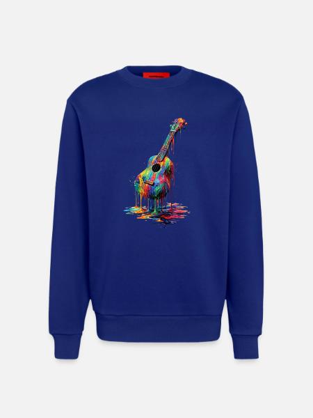 Ukulele med dryppende maling - Organic relaxed trøje med crewneck made in EU - OFF WHITE