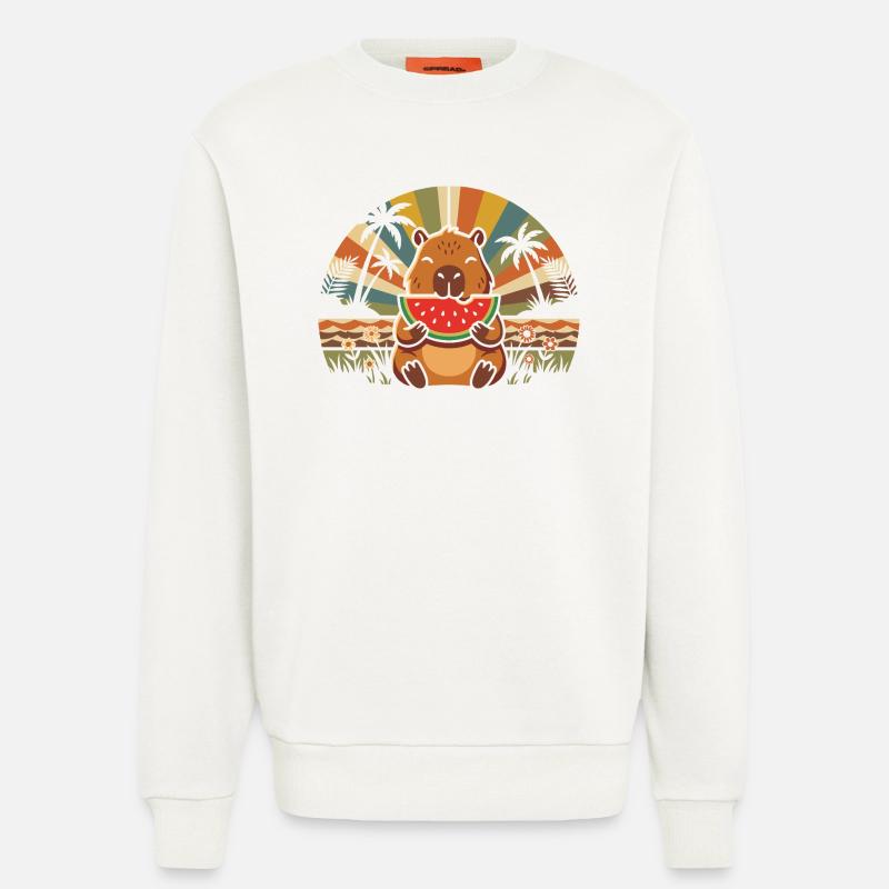 Ours en peaux sur la plage avec pastèque - Sweat bio décontracté fabriqué en UE - OFF WHITE
