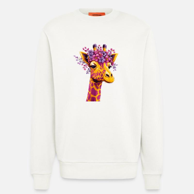 Giraffe Blütenkrone Farbexplosion - Sweatshirt - made by SPREAD  - OFF WHITE