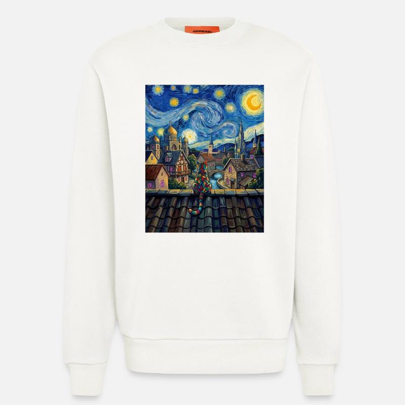 Regenbogenkatze Sternennacht Van Gogh Kunst - Sweatshirt - made by SPREAD  - OFF WHITE