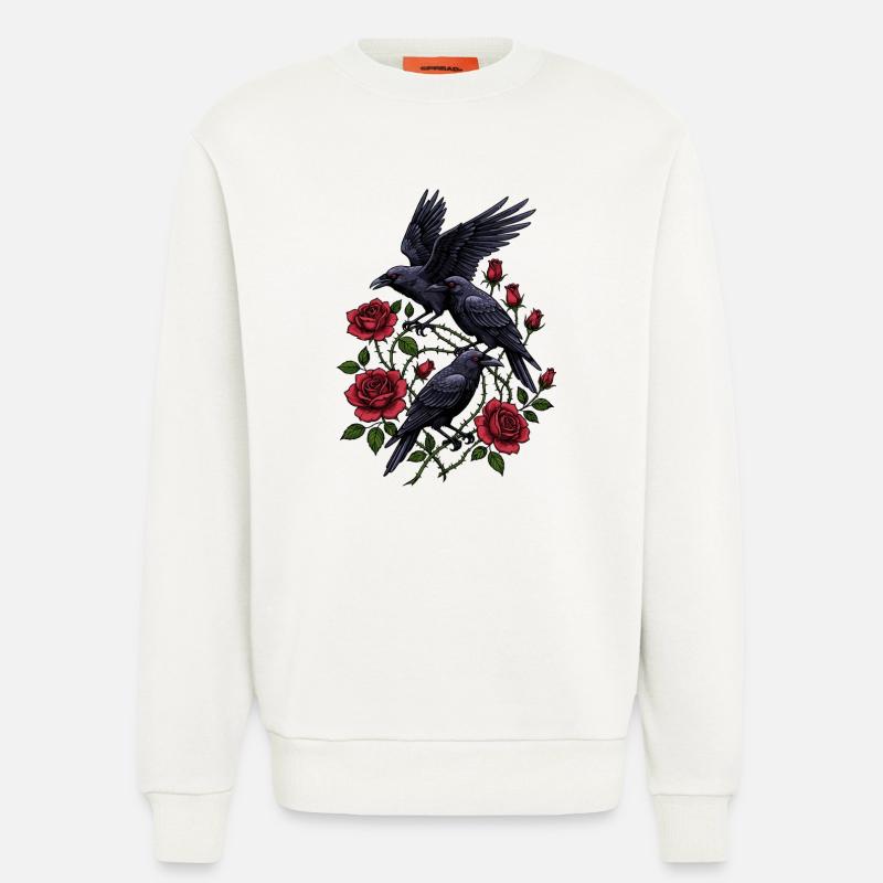 Crows and Red Roses - Gothic Aesthetic - Sweatshirt - made by SPREAD - OFF WHITE