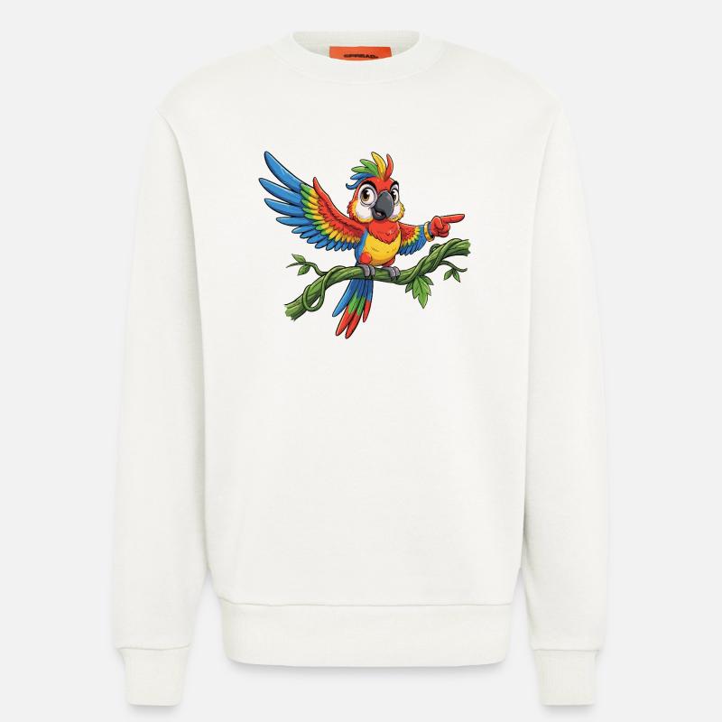 Bunter Papagei auf Ast – Pose - Sweatshirt - made by SPREAD - OFF WHITE