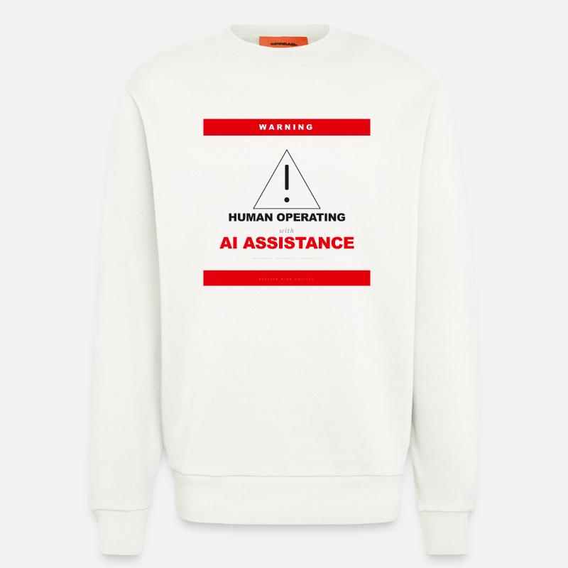 WARNING: HUMAN OPERATING WITH AI ASSISTANCE - Sweatshirt - made by SPREAD - OFF WHITE