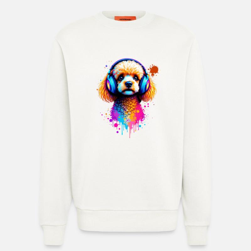 Pudel Hund mit Kopfhörern - Sweatshirt - made by SPREAD - OFF WHITE