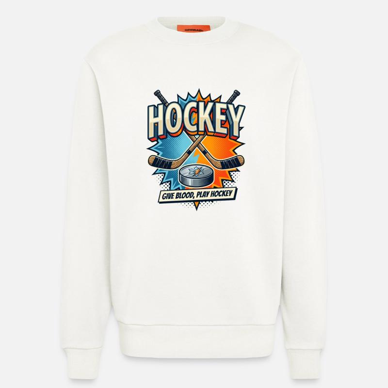 Retro Eishockey Schläger Puck Comic - Sweatshirt - made by SPREAD  - OFF WHITE