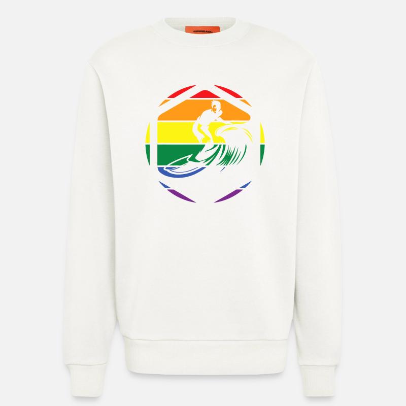 Rainbow Wave Surfer Circle - Sweatshirt - made by SPREAD - OFF WHITE