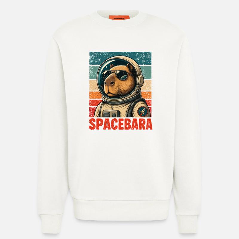 Spacebara Capybara Astronaut Space Retro - Sweatshirt - made by SPREAD  - OFF WHITE