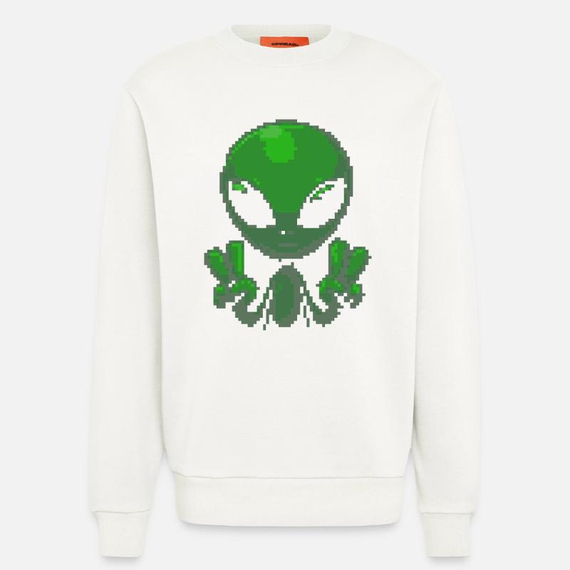 Pixel grünes Alien-Friedenszeichen - Sweatshirt - made by SPREAD  - OFF WHITE