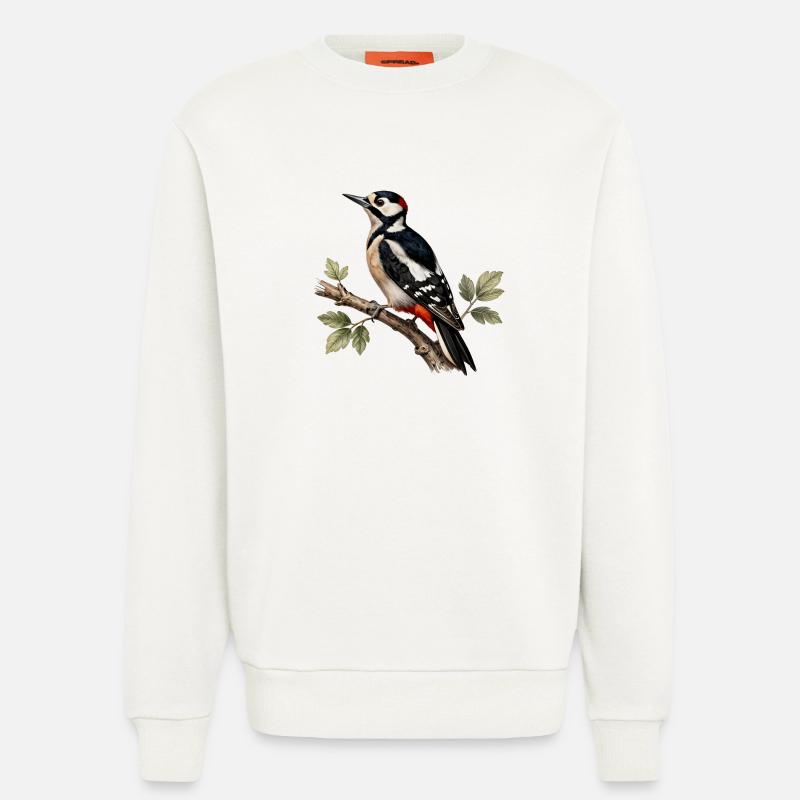 Pic épeiche sur branche - Sweat bio décontracté fabriqué en UE - OFF WHITE