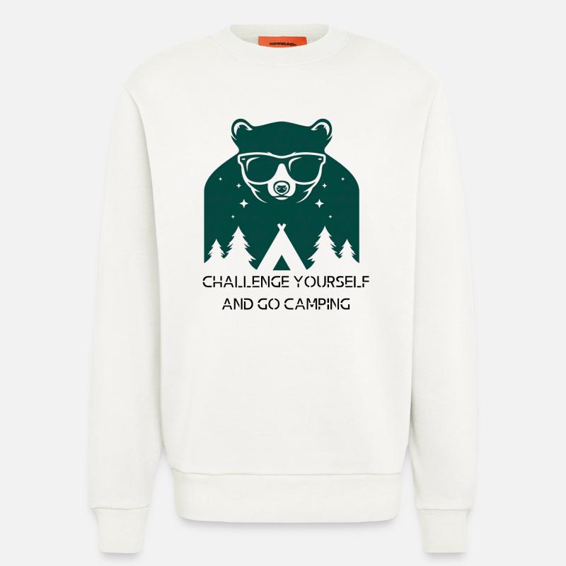 Challenge yourself and go camping - Sweat bio décontracté fabriqué en UE - OFF WHITE