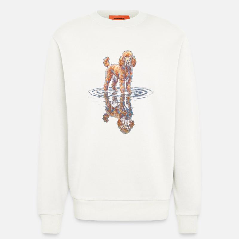 Caniche avec réflexion dans l’eau - Sweat bio décontracté fabriqué en UE - OFF WHITE