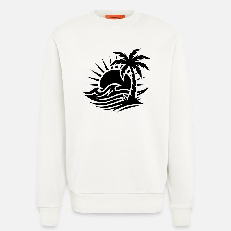 Océan Palm Tree Beach - Sweat bio décontracté fabriqué en UE - OFF WHITE
