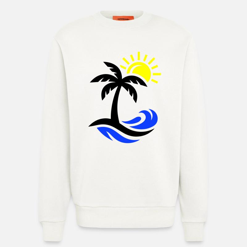 Océan Palm Tree Beach - Sweat bio décontracté fabriqué en UE - OFF WHITE