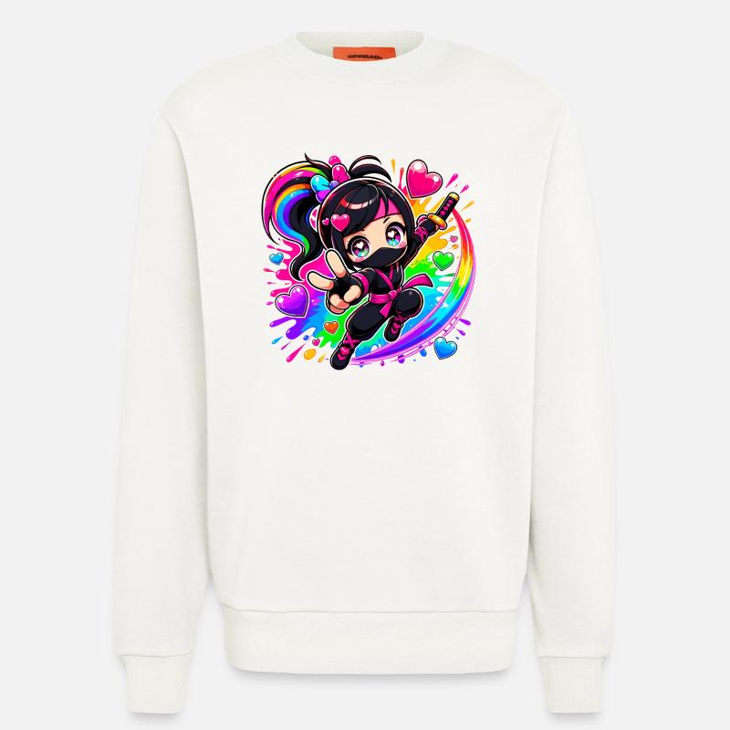 Regenbogen Ninja mit Herzen - Sweatshirt - made by SPREAD  - OFF WHITE