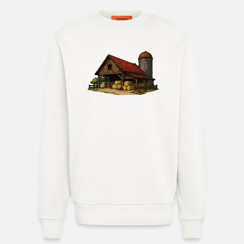Rustikale Scheune mit Heuballen - Sweatshirt - made by SPREAD - OFF WHITE