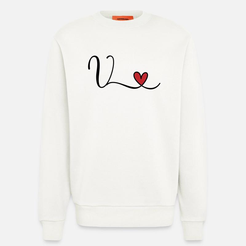 Buchstabe V Monogramm Initiale Herz - Sweatshirt - made by SPREAD  - OFF WHITE