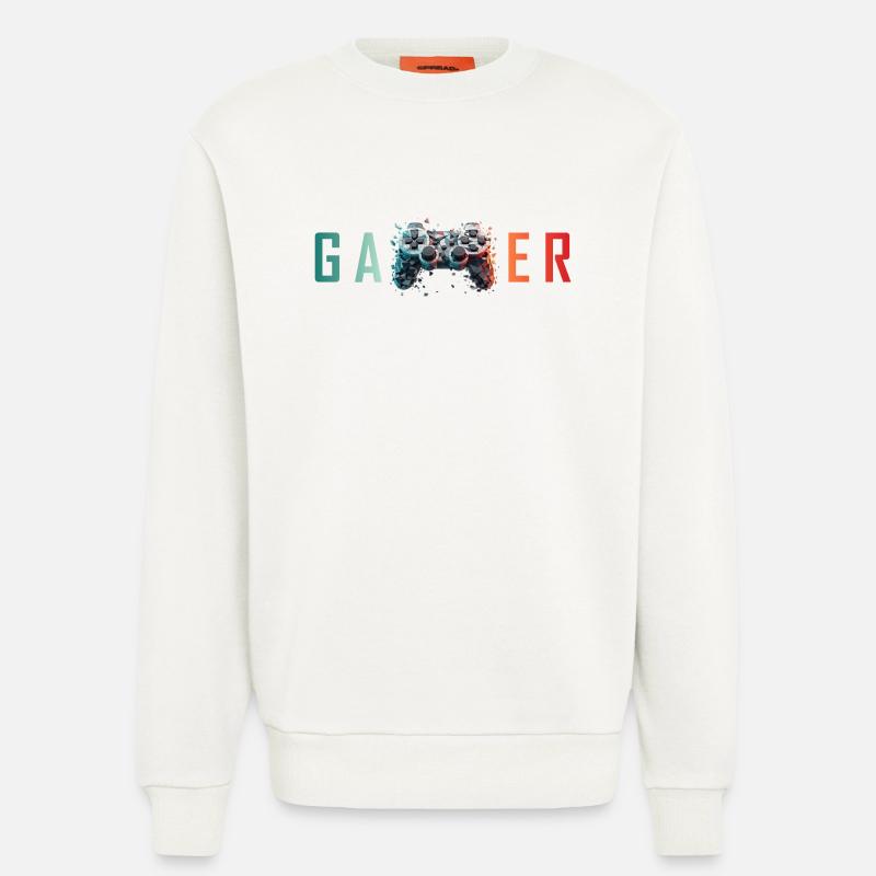 Gamer Schriftzug bunt Controller Splatter - Sweatshirt - made by SPREAD  - OFF WHITE