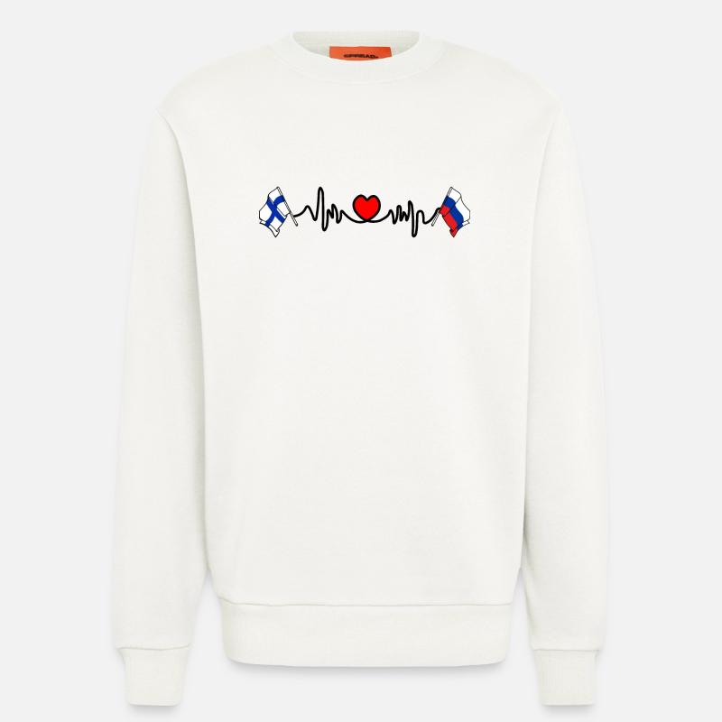 Cardio heart Drapeau Finlande, drapeau Russie - Sweat bio décontracté fabriqué en UE - OFF WHITE