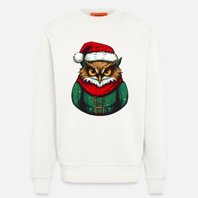 Hibou de Noël en pull vert - Sweat bio décontracté fabriqué en UE - OFF WHITE