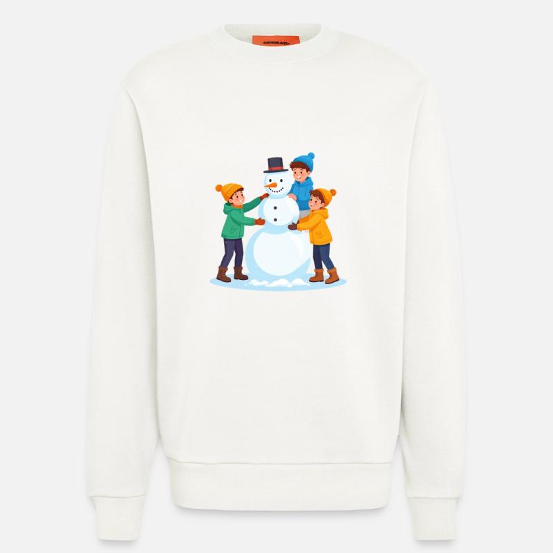 Fröhliche Kinder bauen einen Schneemann - Sweatshirt - made by SPREAD  - OFF WHITE