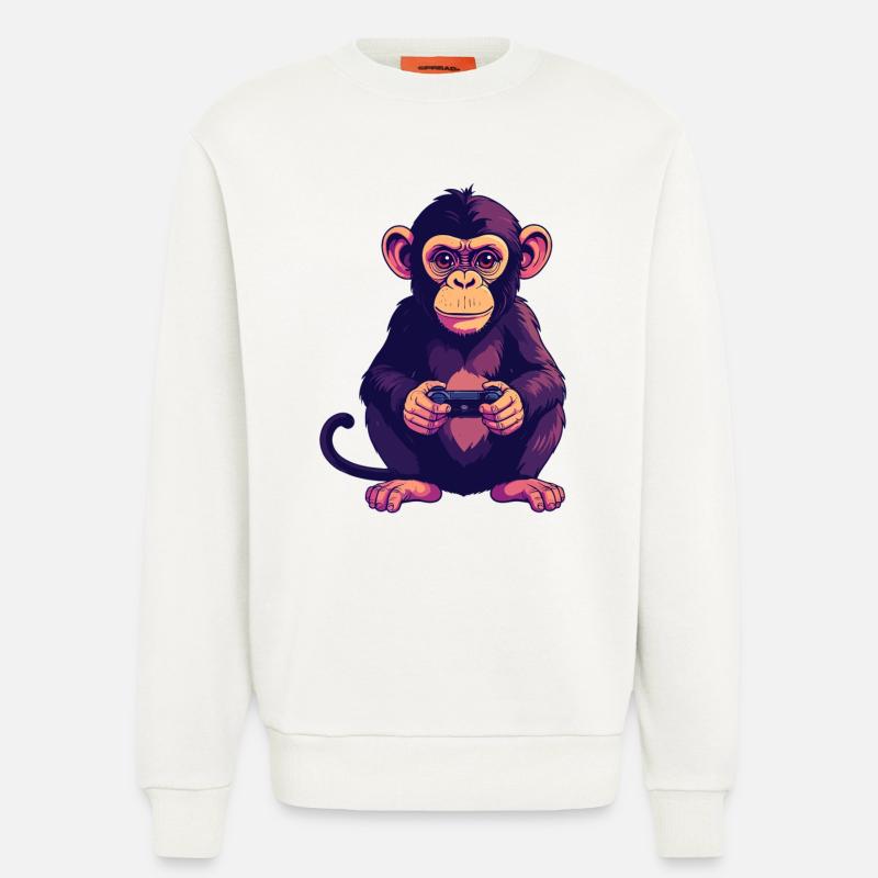 Monkey on controller playing console gaming - Sweatshirt - made by SPREAD  - OFF WHITE