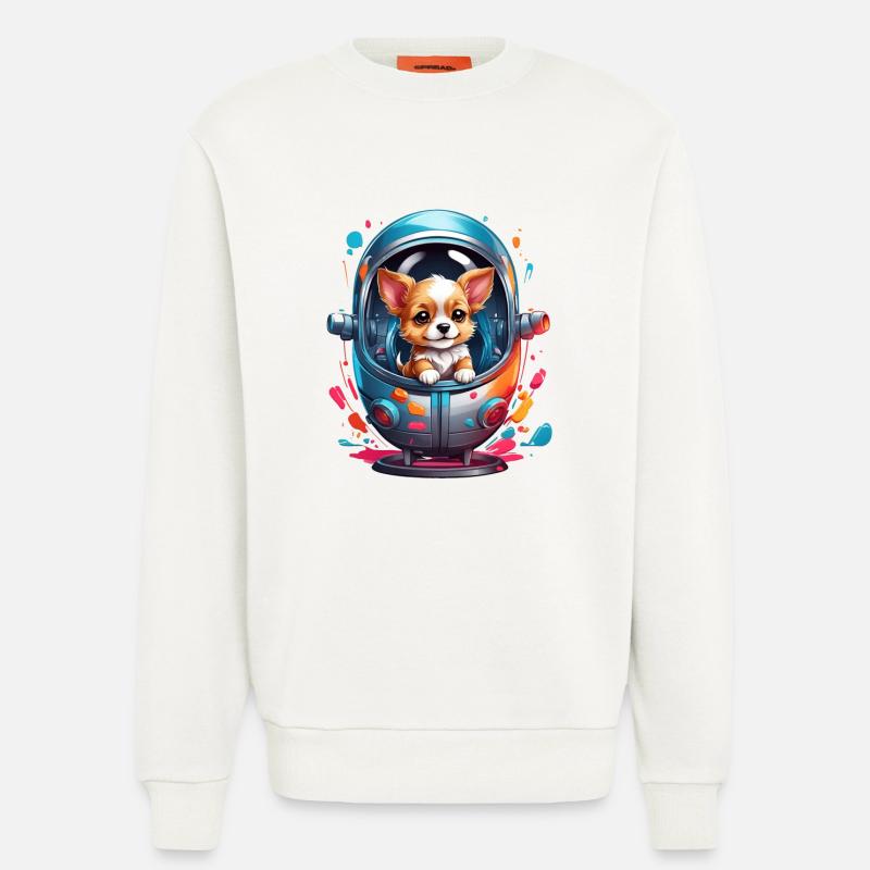 Chiot de l’espace en combinaison spatiale - Sweat bio décontracté fabriqué en UE - OFF WHITE