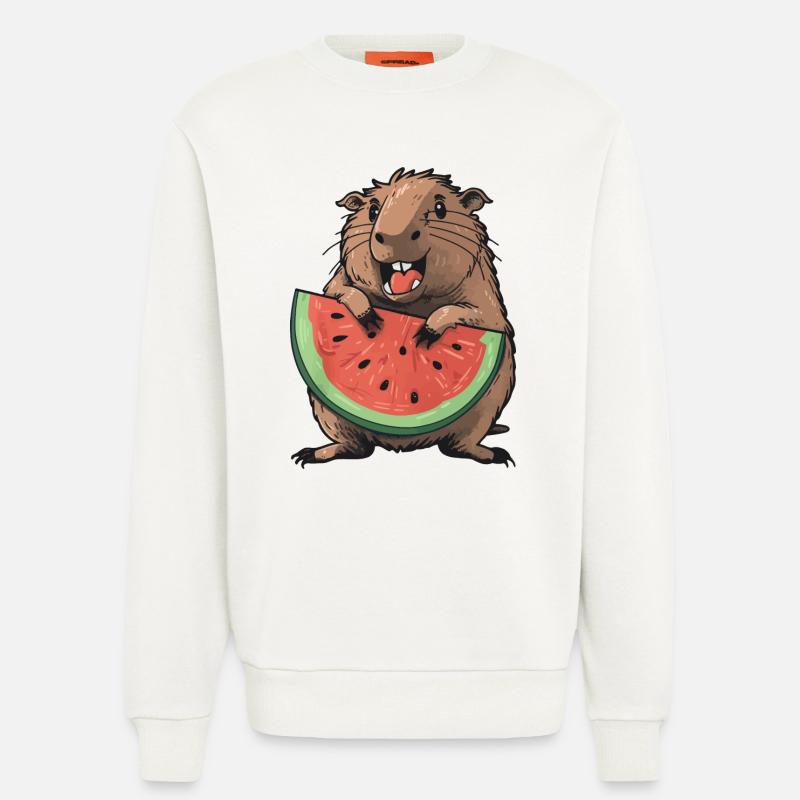Capybara mangeant de la pastèque - Sweat bio décontracté fabriqué en UE - OFF WHITE
