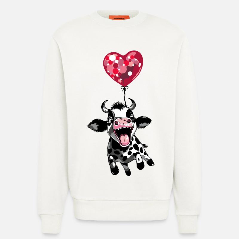 Springendes Kälbchen mit Herzballon - Kuh Kalb - Sweatshirt - made by SPREAD  - OFF WHITE