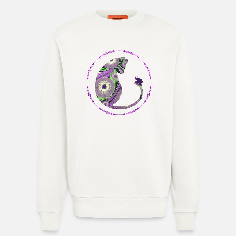 Chat avec éléphant E 239 - Sweat bio décontracté fabriqué en UE - OFF WHITE
