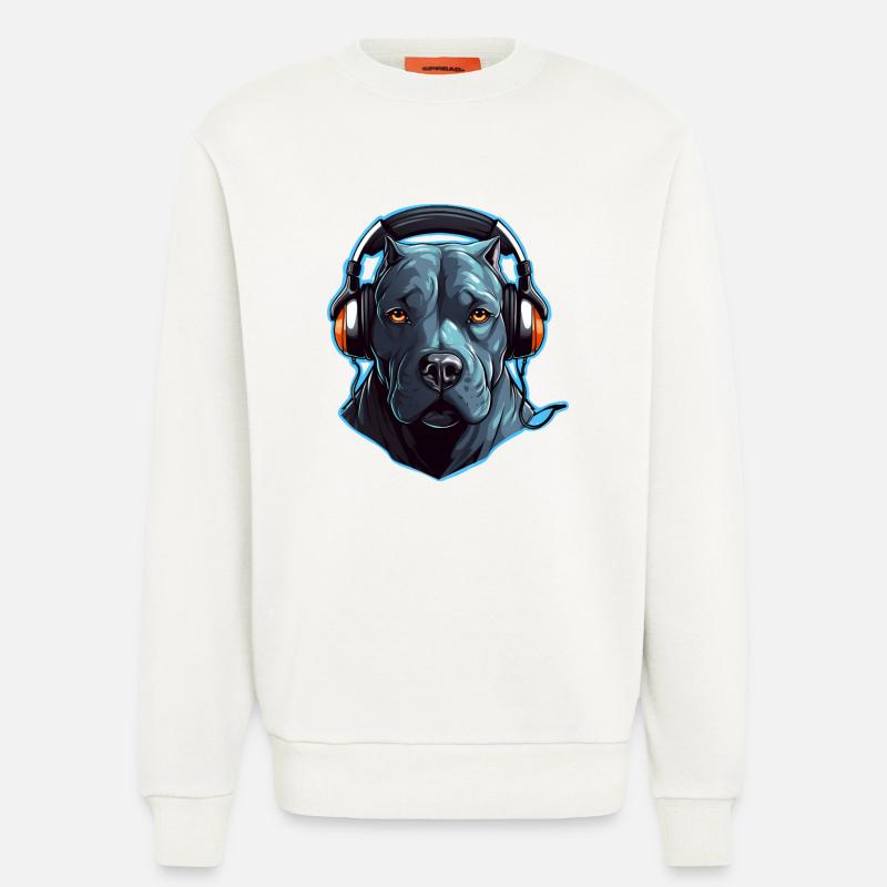 Cooler Pitbull mit Kopfhörern - Sweatshirt - made by SPREAD  - OFF WHITE