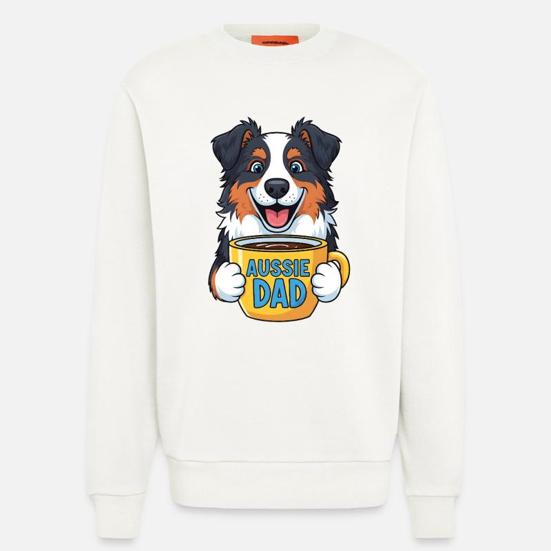 Australian Shepherd mit Kaffeebecher - Aussie Dad - Sweatshirt - made by SPREAD  - OFF WHITE