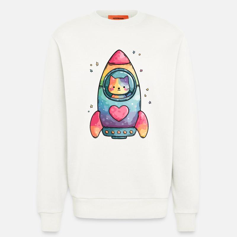 Rainbow Rocket Katze Herz - Sweatshirt - made by SPREAD - OFF WHITE