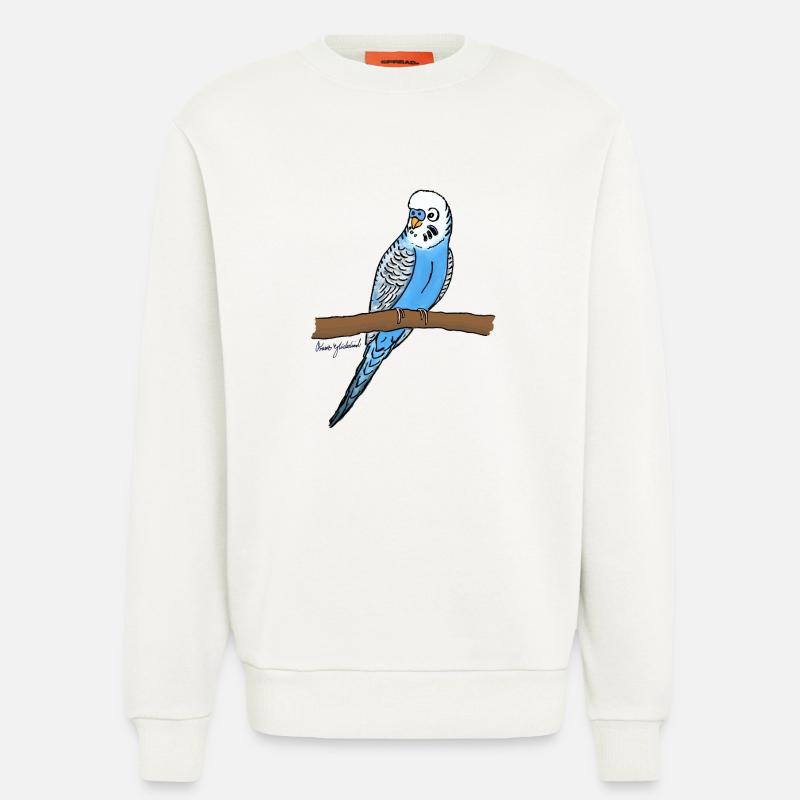 Blauer Wellensittich - Sweatshirt - made by SPREAD  - OFF WHITE