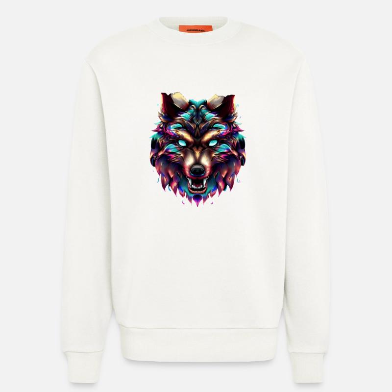 Wolf's Head Synthwave Wolf - Sweatshirt - made by SPREAD  - OFF WHITE