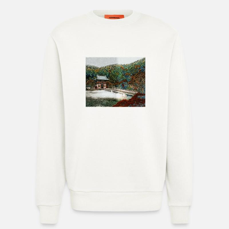 Temple dans la forêt - Sweat bio décontracté fabriqué en UE - OFF WHITE
