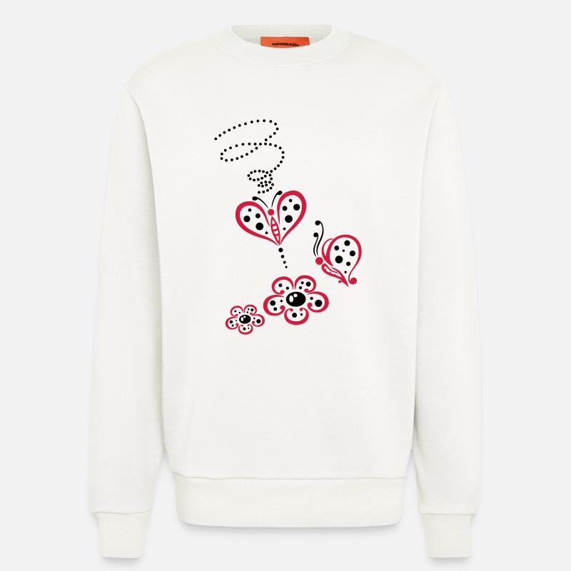 Bunte Schmetterlinge mit Blumen, Sommerwiese - Sweatshirt - made by SPREAD  - OFF WHITE