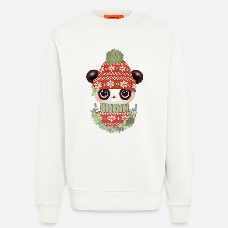 niedlicher Panda mit Pullover,Bommelmütze & Kranz - Sweatshirt - made by SPREAD  - OFF WHITE