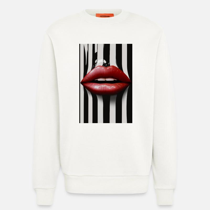 Mode Lèvres Rouges Rayures Noires Blanches - Sweat bio décontracté fabriqué en UE - OFF WHITE