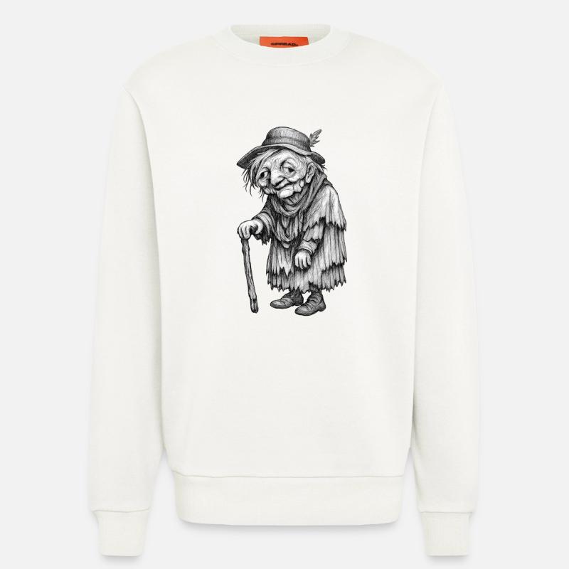 Alte Wanderin mit Stab | Omas Lumpen - Sweatshirt - made by SPREAD  - OFF WHITE