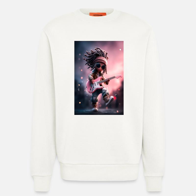 Dreadlock-Rock-Puppe mit rosa Gitarre - Sweatshirt - made by SPREAD  - OFF WHITE