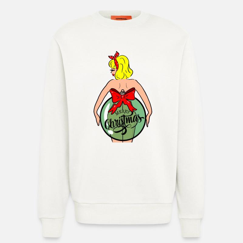 Frau mit Weihnachtskugel und roter Schleife - Sweatshirt - made by SPREAD  - OFF WHITE