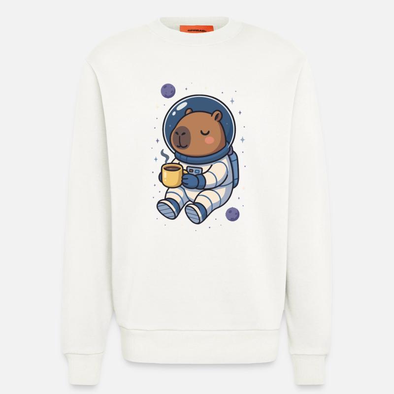 Capybara Astronaute – Café dans l’espace ☕🪐 - Sweat bio décontracté fabriqué en UE - OFF WHITE