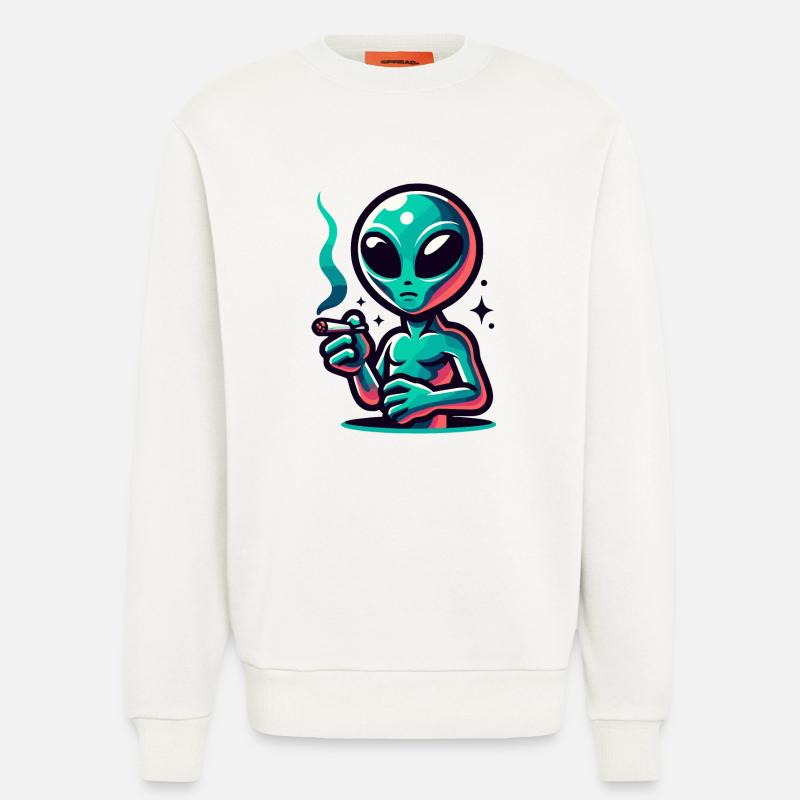 Alien mit Joint Zigarette rauchen - Sweatshirt - made by SPREAD  - OFF WHITE