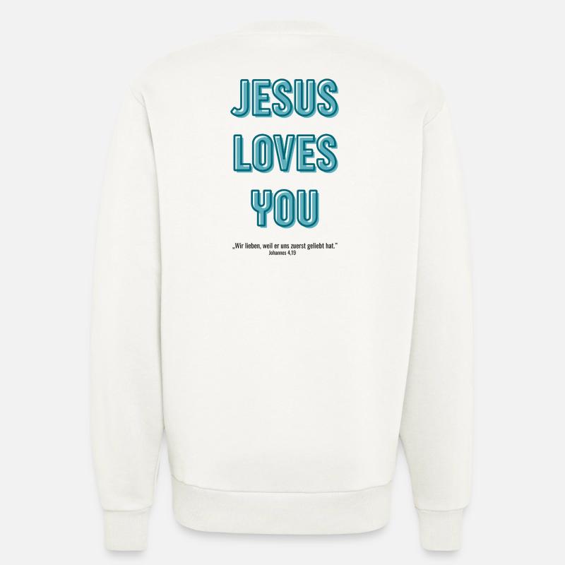 Jésus t’aime en script 3D - Sweat bio décontracté fabriqué en UE - OFF WHITE