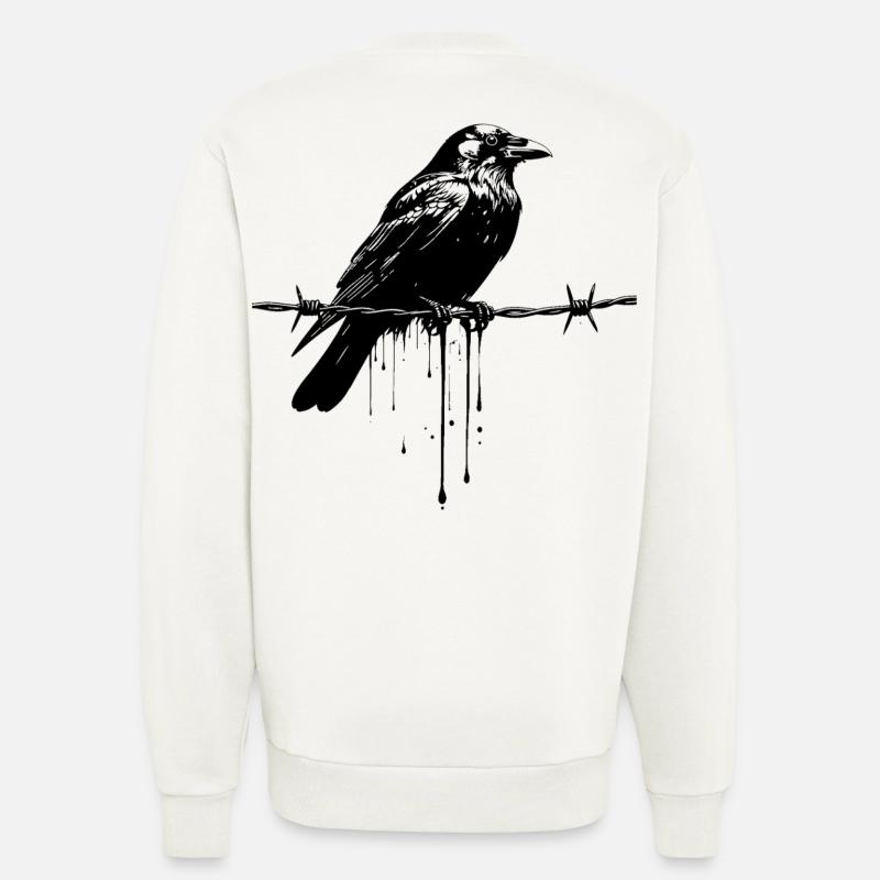Raven sur l’encre de fil barbelé - Sweat bio décontracté fabriqué en UE - OFF WHITE