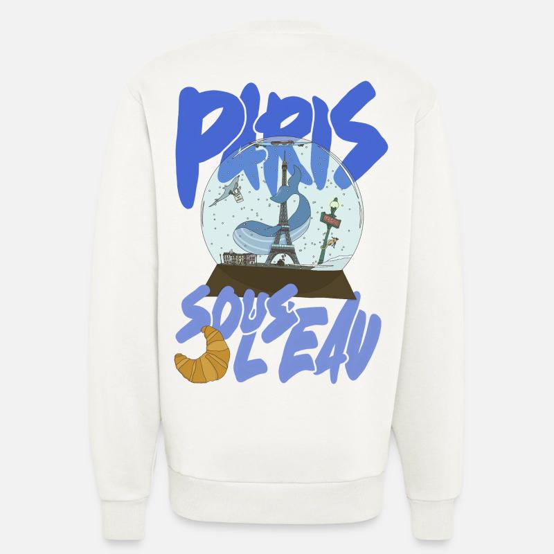 Paris Schneekugel Blau – Eiffel-Ikone - Sweatshirt - made by SPREAD  - OFF WHITE