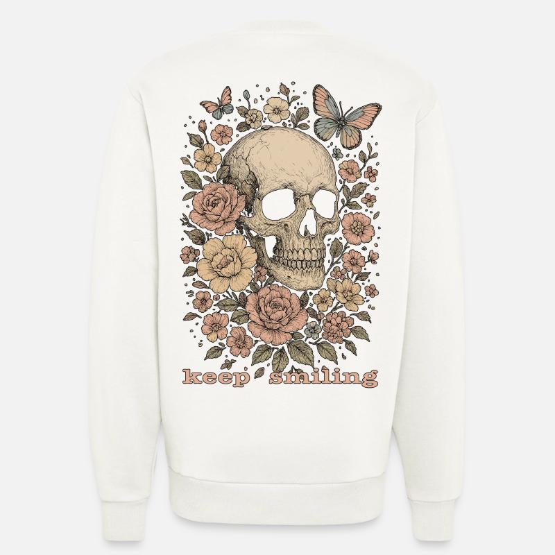 Keep smiling - Skull & Flowers - Sweatshirt - made by SPREAD  - OFF WHITE