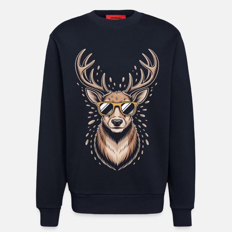 Hirsch mit Geweih und Sonnenbrille - Sweatshirt - made by SPREAD - DARK NAVY