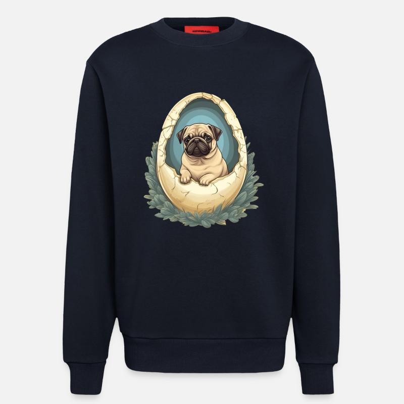 Pug Hatches from Eggshell - Cute - Sweatshirt - made by SPREAD  - DARK NAVY